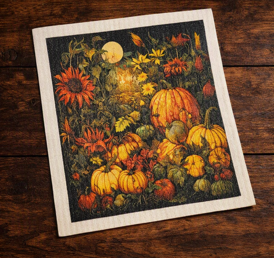 Reusable Swedish Dishcloth – Autumn Harvest Design (6–9 Month Use)