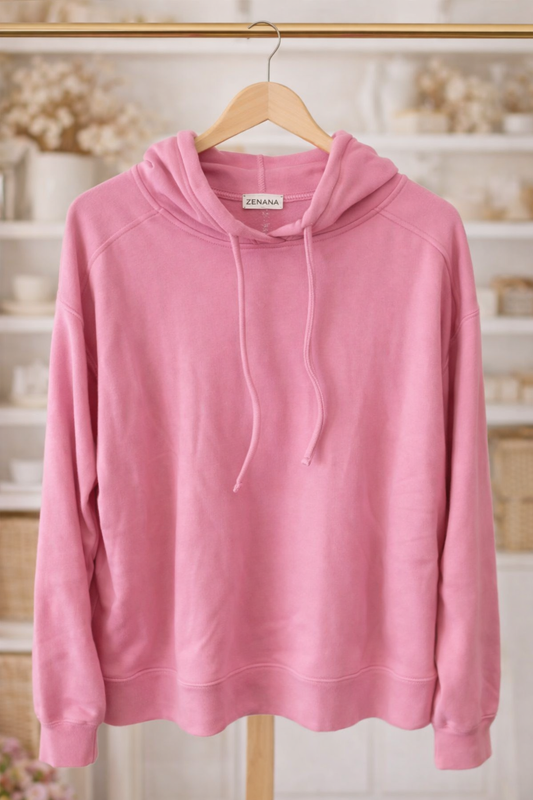 Zenana Women’s Large Pink Cotton‑Blend Hoodie – Soft Lightweight Casual Pullover