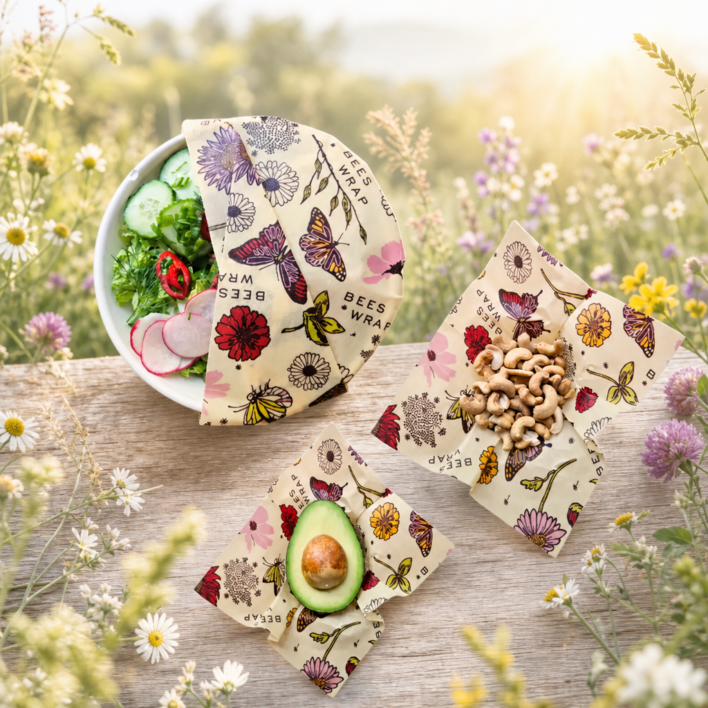 Bees Wrap Reusable Food Wrap – 3‑Pack Meadow Magic, Flowers & Butterflies (S/M/L)