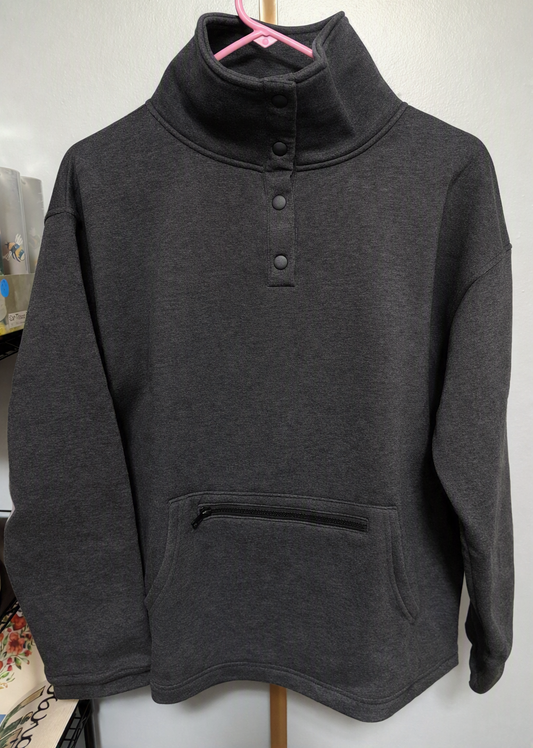 Zenana Women’s Medium Black Snap‑Neck Pullover
