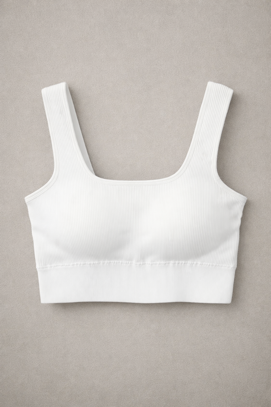 Zenana White Ribbed Brami with Pads – Size L/XL, Soft Stretch Rayon Blend