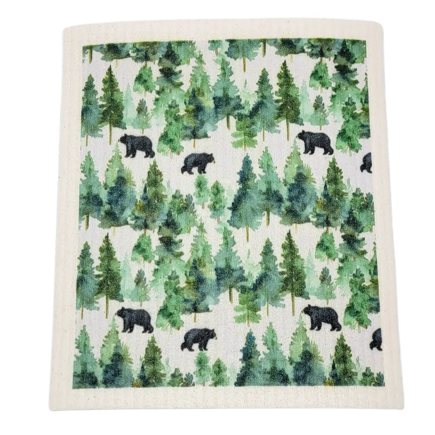 Black Bear in the Forest Swedish Dishcloth – Reusable Eco‑Friendly Cloth Replaces 17 Paper Towel Rolls