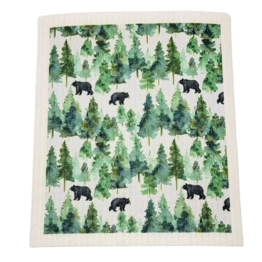 Black Bear in the Forest Swedish Dishcloth – Reusable Eco‑Friendly Cloth Replaces 17 Paper Towel Rolls