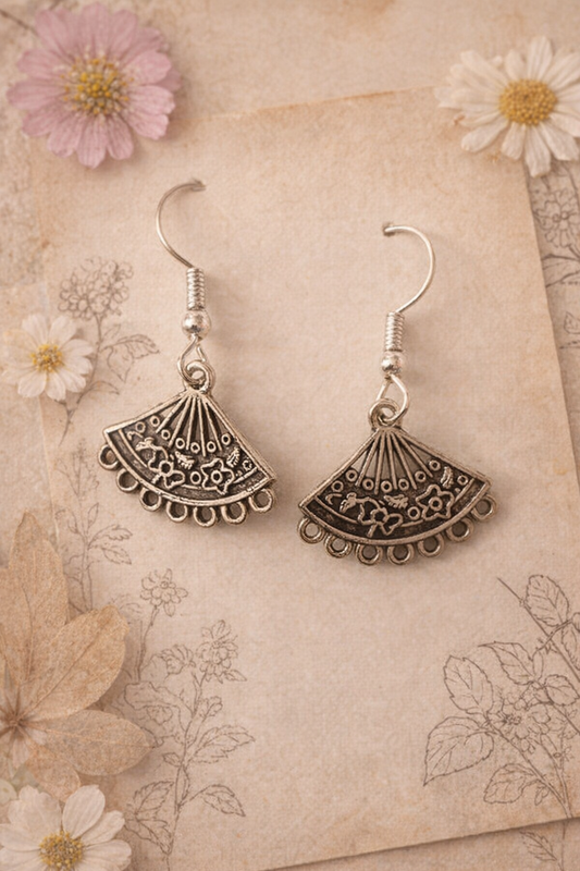 Antique Bronze Fan Earrings – Lightweight Boho Dangle Earrings with Hypoallergenic Hooks