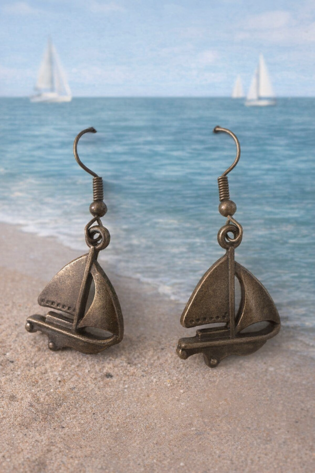 Bronze Sailboat Earrings – Lightweight Nautical Dangle Earrings with Hypoallergenic Hooks
