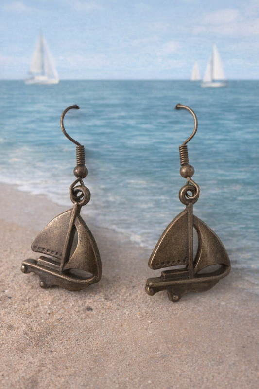 Bronze Sailboat Earrings – Lightweight Nautical Dangle Earrings with Hypoallergenic Hooks