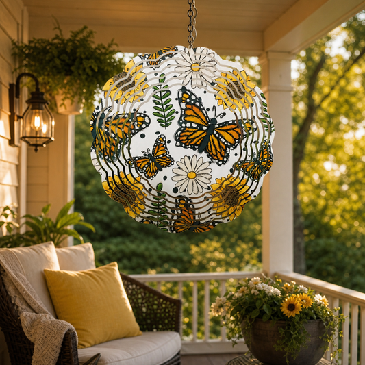 Butterfly & Wildflowers Wind Spinner – 8" Aluminum Outdoor Garden Decor