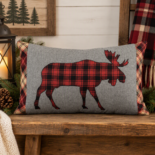 Moose Appliqué Throw Pillow | 14" x 22" Rustic Lodge Accent Pillow