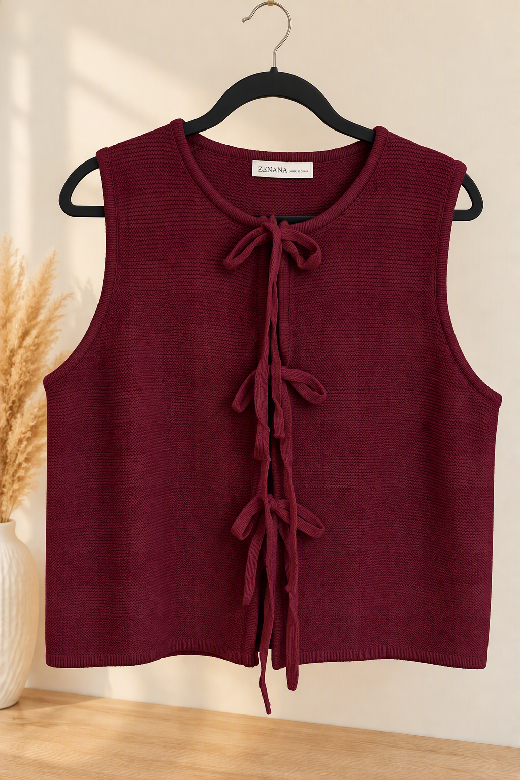 Zenana Women's 100% Cotton Cropped Tie-Front Knit Vest – Multiple Colors