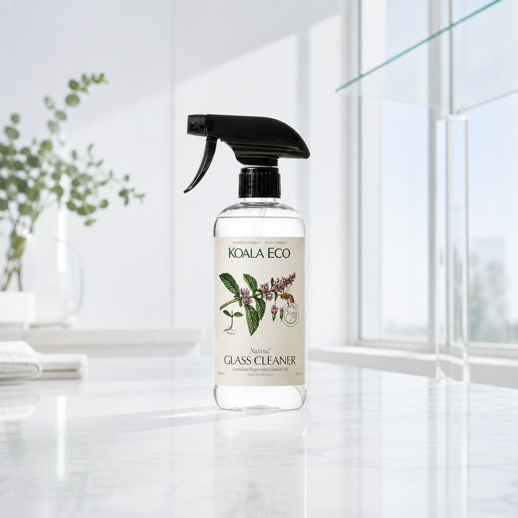 Koala Eco Natural Glass Cleaner – Plant‑Based Streak‑Free Window & Mirror Spray (Peppermint)
