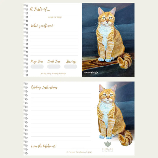 Cat Recipe Card Set – 8 Blank Cards, Orange/Yellow Cat Artwork, Made in the USA