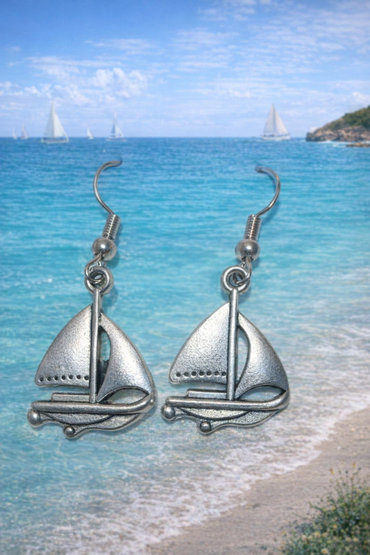 Silver Sailboat Earrings – Lightweight Nautical Dangle Earrings with Hypoallergenic Hooks