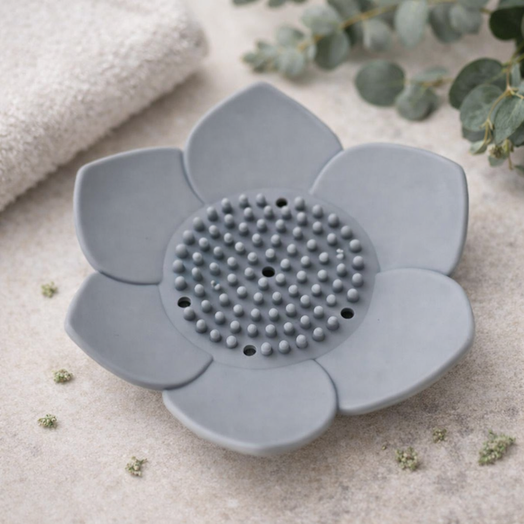 Gray Lotus Silicone Shower Steamer Tray – Soap Holder & Drain Cover
