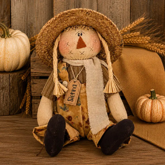 Sienna the Scarecrow – 9.5" Primitive Fall Shelf Sitter