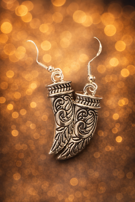 Horn Dangle Earrings – Natural Carved Horn with .925 Sterling Silver Hooks, Lightweight Boho Jewelry