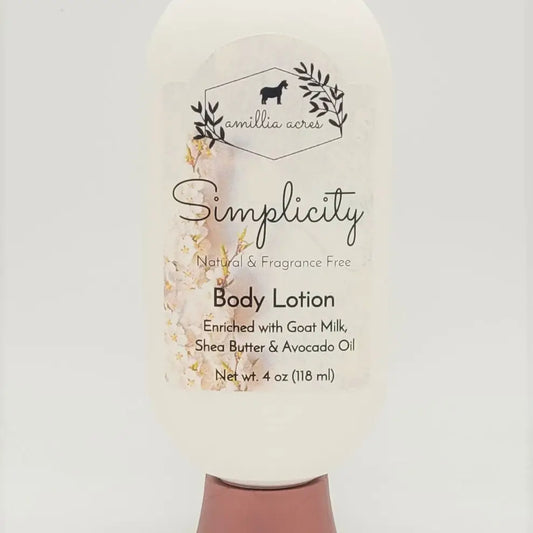 Amillia Acres “Simplicity” Body Lotion – Fragrance Free (4 oz)