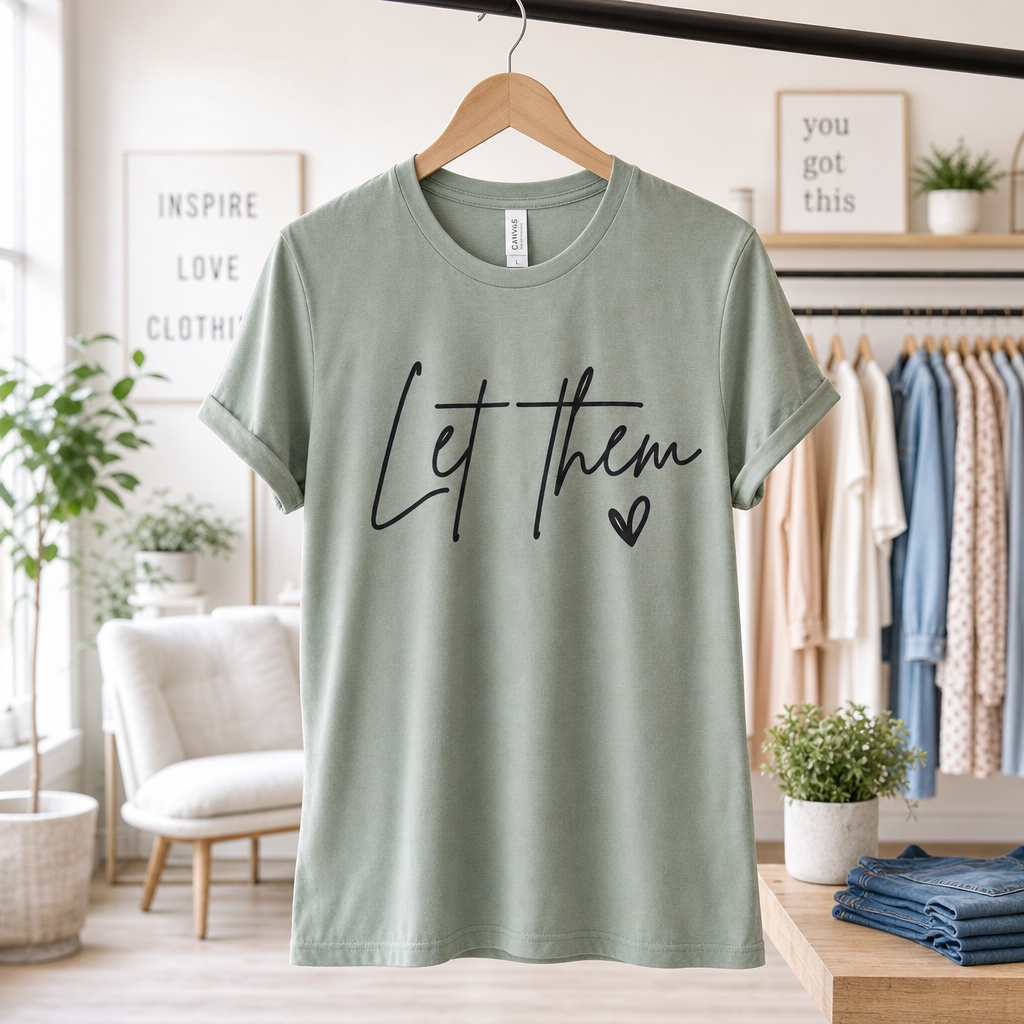 Sage Green “Let Them ♥” Tee – Motivational Graphic T‑Shirt • Size Small