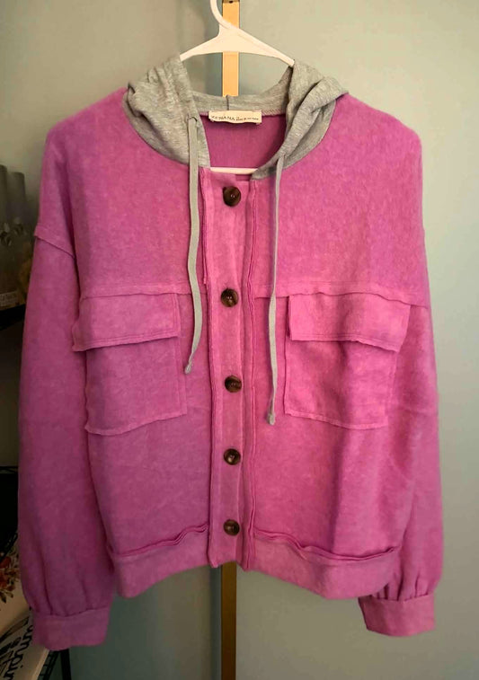 Zenana Women’s Medium Pink Hooded Shacket