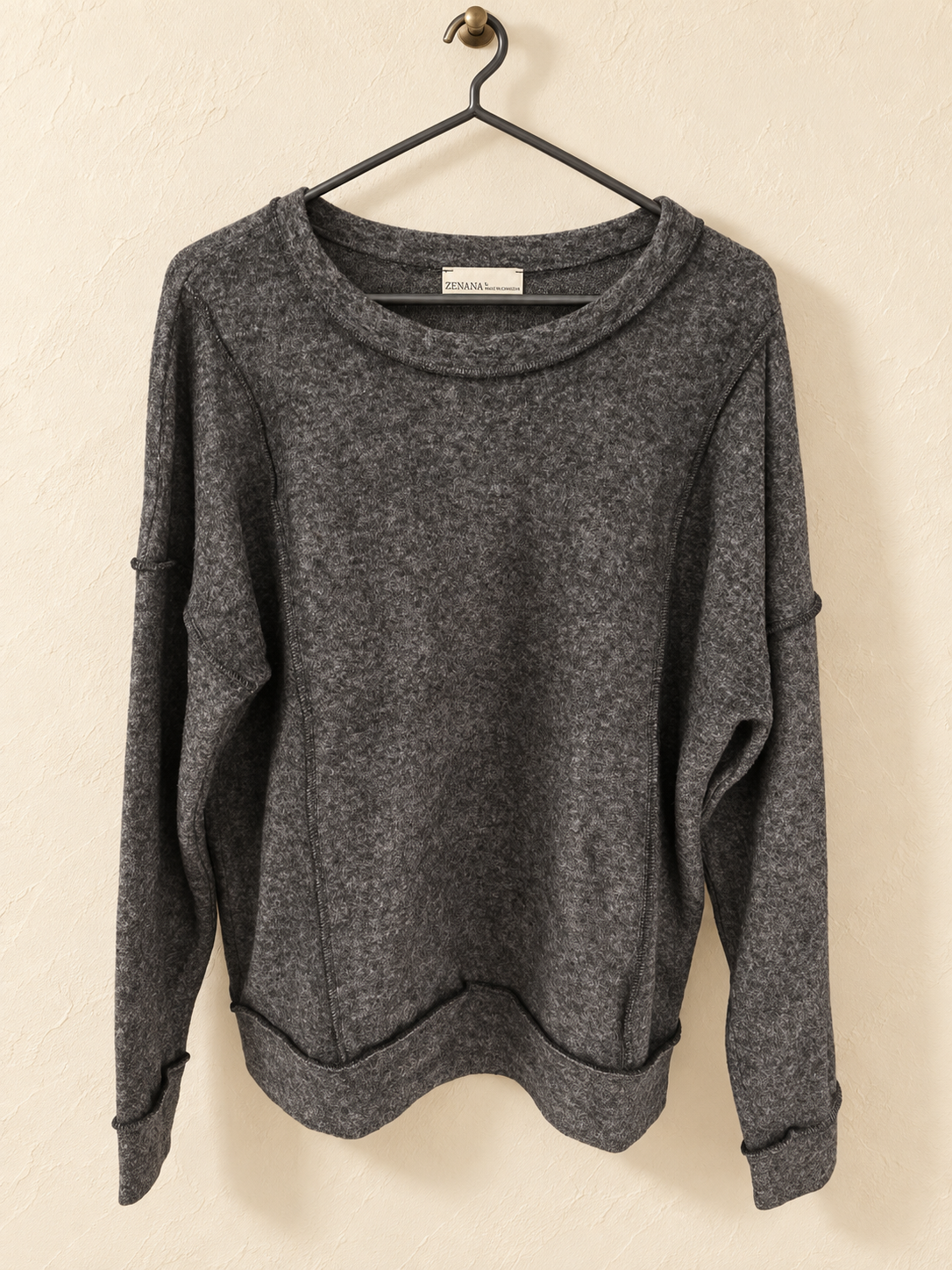 Zenana Charcoal Heather Exposed-Seam Sweatshirt – Large