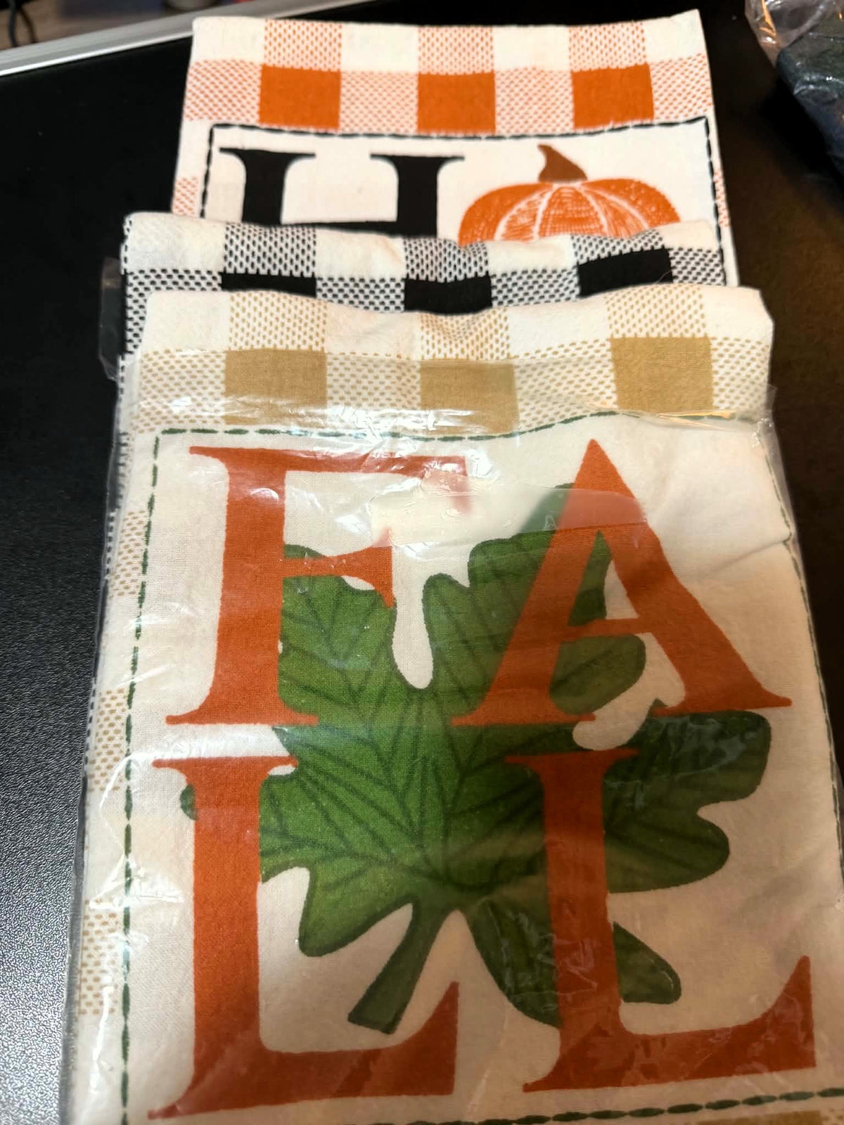 Fall Kitchen Tea Towel Set of 3 – Autumn Leaf, Pumpkin & Plaid – 19x28