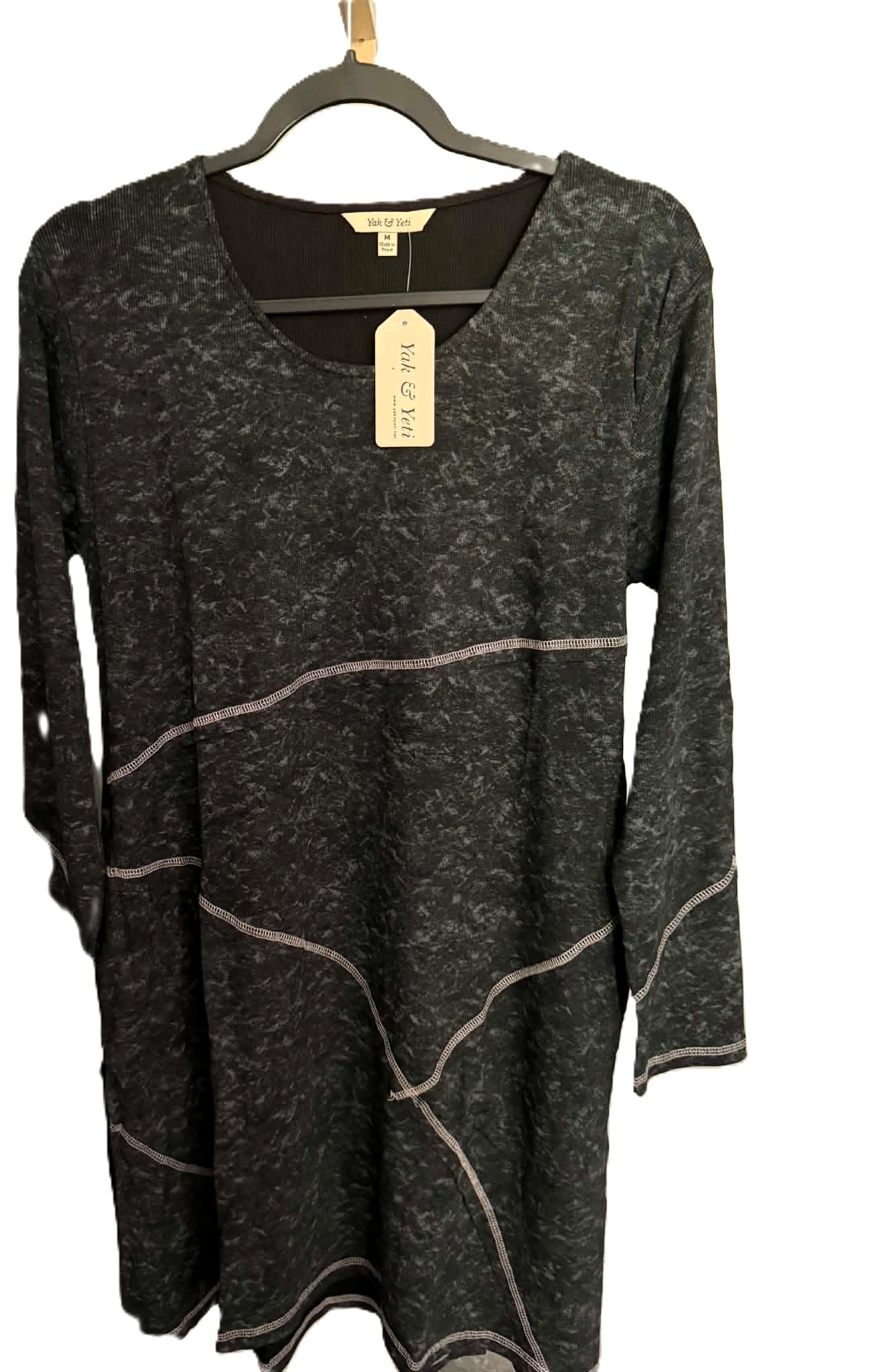 Yak & Yeti Black & Gray Textured Tunic Dress – Size Medium