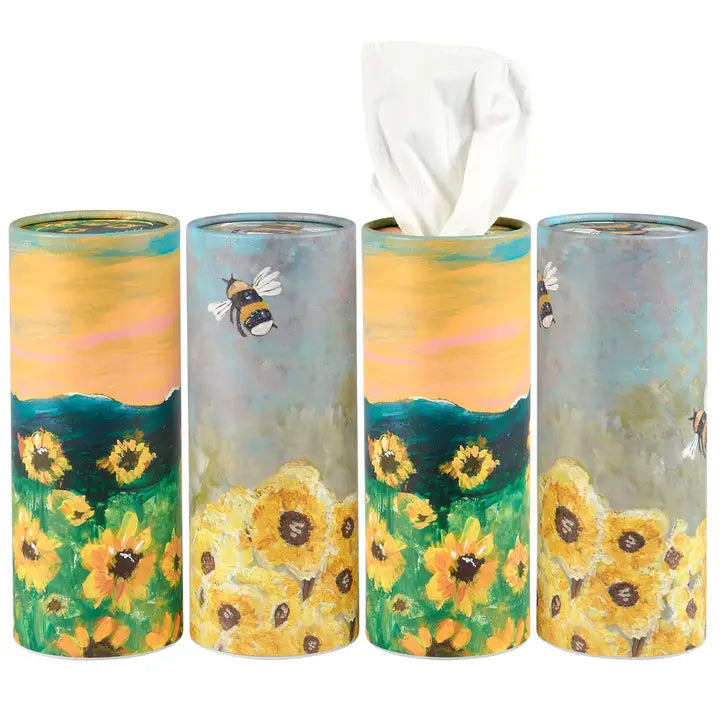 Bee & Sunflower Car Tissue Tube Set – 4 Pack, Cup‑Holder Size (50 Tissues Each)
