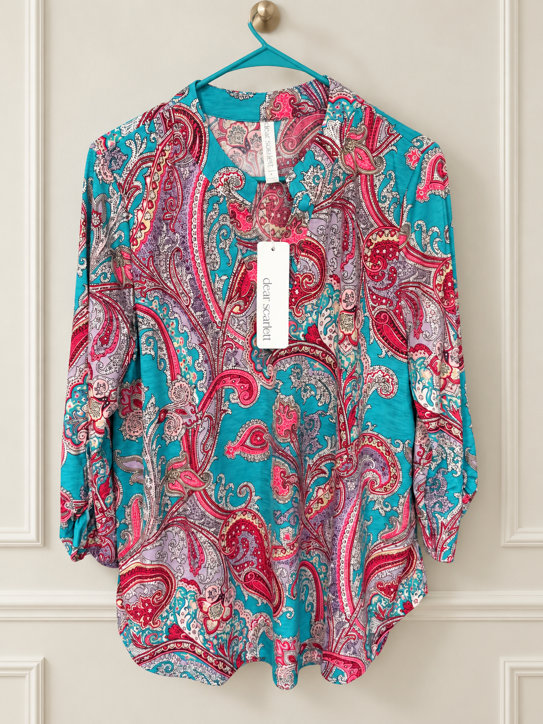 Dear Scarlett Turquoise & Pink Paisley Blouse | Large