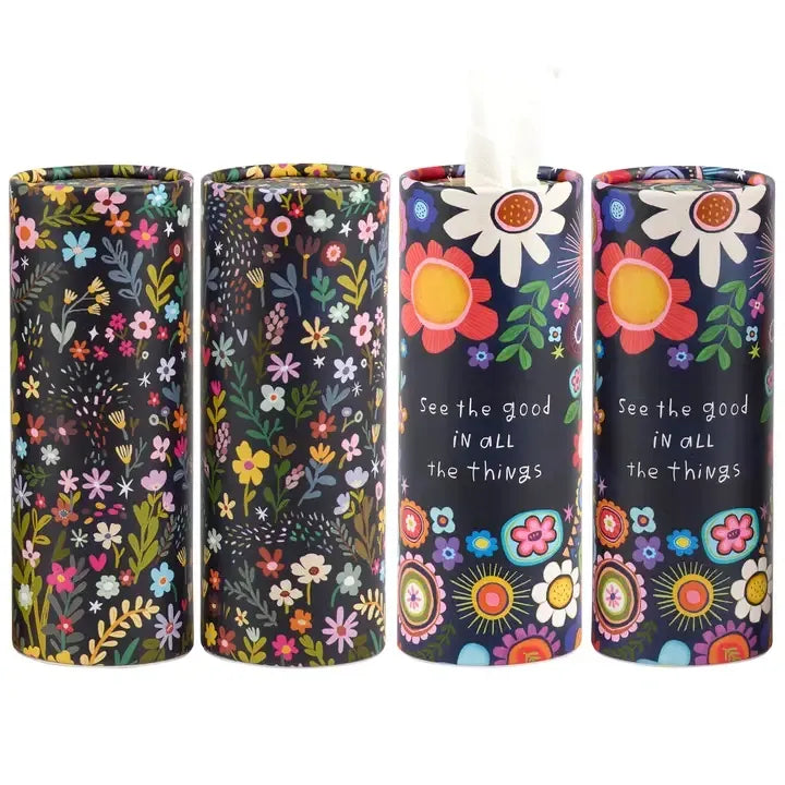 Dark Floral Car Tissue Tube Set – 4 Pack with “See the Good" Quote (13.6 oz)